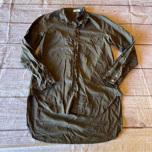 Free People x CP Shades High Low Button Down 100% Cotton Olive Brown Size XS - Picture 1 of 7